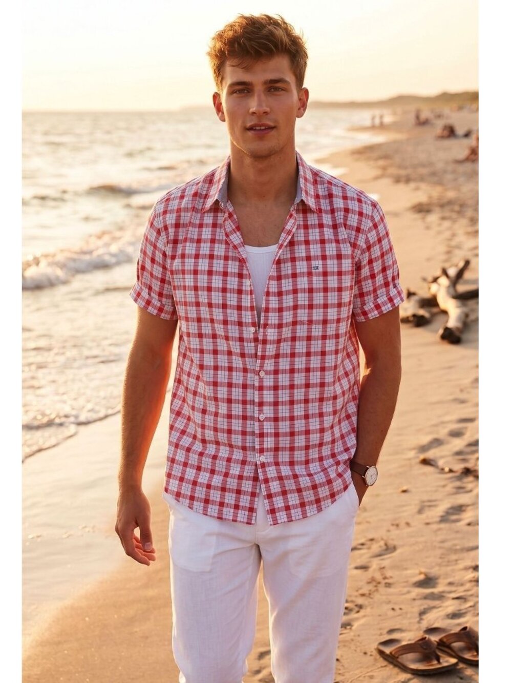 Vintage Tommy Hilfiger Red Checkered Button Down Short Sleeve Shirt - Size M